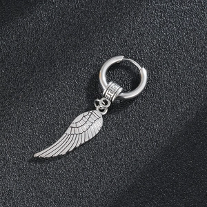 Boucles D'oreilles Créoles Pendentif Aile Acier Inoxydable Rétro Punk Hip Hop Streetwear Pour Hommes Femmes Argent