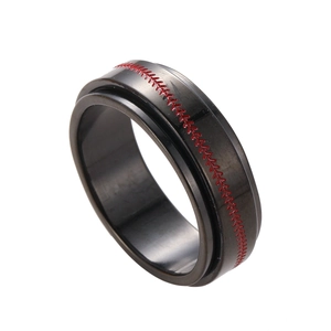 Schwarzer matter Titan-Spinner-Ring mit roter Baseball-Naht für Damen und Herren