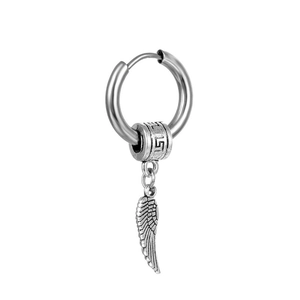 Boucles d'oreilles rétro en acier inoxydable avec pendentif aile et motif géométrique