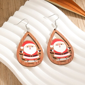 Weihnachts Weihnachtsmann Tropfenohrringe Hohl Holz Legierung Haken Festlicher Schmuck Für Frauen Feiertags Ornament