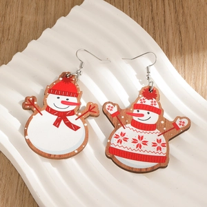 Christmas Snowman Drop Earrings Wooden Alloy Cartoon Holiday Party Decorative Jewelry Accessories For Women