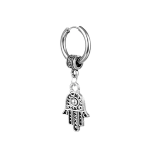 Boucles d'oreilles créoles en acier avec pendentif main de Fatma au style vintage