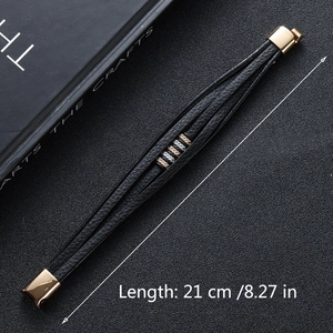 Close-up of black multi-layer leather bracelet with gold buckle, length 21cm 8.27in