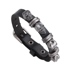 Punk Skull Cowhide Leather Bracelet Alloy Gothic Adjustable Hip Hop Wristband Fashion Jewelry Men Women