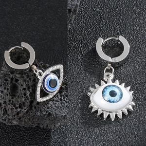Vintage Evil Eye Stainless Steel Hoop Earrings Blue Turkish Eye Pendant Earrings For Men Women Punk Jewelry
