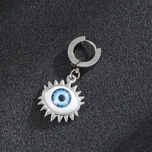 Vintage stainless steel evil eye hoop earrings with blue eye charms for men and women