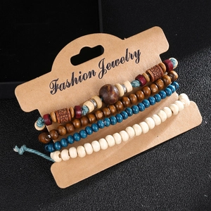 Vintage Ethnic Multilayer Beaded Bracelets For Men Wood Alloy Resin Bohemian Style Handmade Jewelry Accessoires