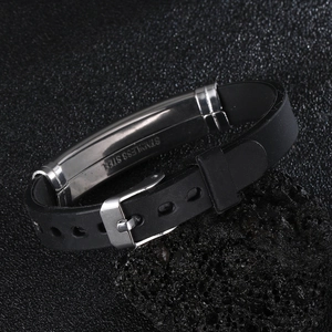 Adjustable men's silicone bracelet with stainless steel plate and sun moon engraving