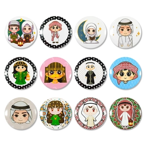 Middle Eastern Festival Tinplate Badge Creative Eid Ramadan Party Decoration Cartoon Moon Star Round Pin For Celebration Gifts
