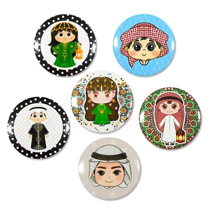 Set of 6 Middle East festival tinplate badges with cartoon characters and moon designs