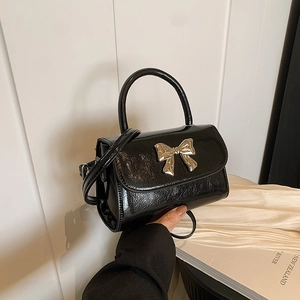 Fashion Bow Metal Decor PU Leather Shoulder Bag For Women Small Square Handbag Versatile Crossbody Bag Daily Casual Tote