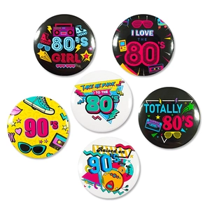 Set di 6 spille vintage anni '80 e '90 con motivi neon retrò per feste a tema