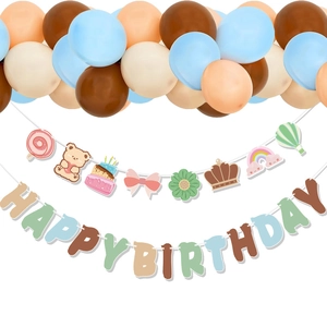 Teddy bear theme birthday party decoration set with balloon garland and happy birthday banner