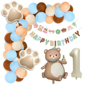 Birthday Party Decoration Kit Bear Theme Aluminum Foil Balloons Latex Balloons Happy Birthday Banner Cartoon Ornaments