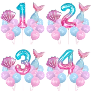 Ensemble de Ballons de Décoration de Fête d'Anniversaire Thème Sirène Chiffre Ciel Étoilé Coquillage Rose Ballons en Latex