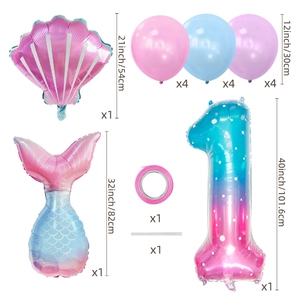 Kit ballons 1er anniversaire sirène avec numéro 1 dégradé et ballons en latex colorés