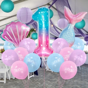 Kit ballons 1er anniversaire sirène avec chiffre 1 dégradé et queue colorée