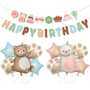 Decorazione Festa Di Compleanno Orso Carino Palloncini In Alluminio Banner Cartone Animato Stella Zampa Per Bambini
