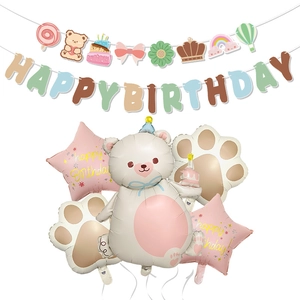 Set palloncini orso e torta con striscione Happy Birthday macaron per feste di bambini