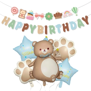 Set decorativo per compleanno a tema orsetto con striscioni e palloncini in alluminio