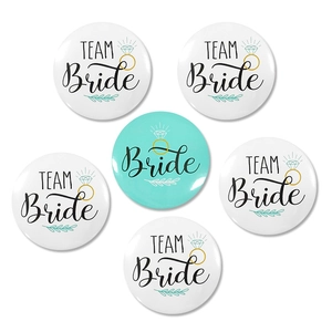 6-piece Team Bride tinplate badge set with diamond ring design for wedding party