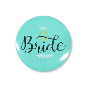 Tiffany blue Bride tinplate badge with diamond ring motif for wedding celebrations