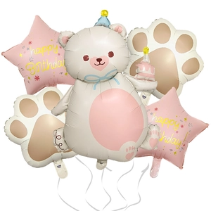 5Pcs Magic Cake Bear Aluminum Film Balloon Set Cartoon Bear Star Paw Foil Balloons For Kids Birthday Party Decoration Photo Props