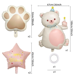 Matte bear cake balloon set with star and paw foil balloons for kids birthday decor