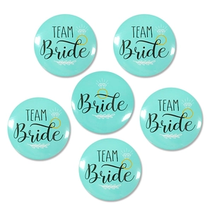 Set of 5 Tiffany blue Team Bride tinplate badges with gold diamond ring for party