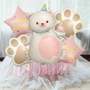 Detailed set of matte bear and star foil balloons for children birthday party decor