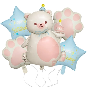 Matte bear cake foil balloon set with stars for kids birthday party decorations