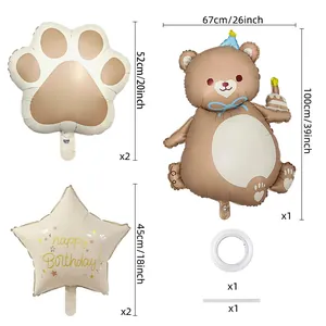 Size chart for bear balloon set including large teddy, cat paws and star balloons