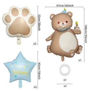 Blue birthday balloon set with bear foil balloon, star balloons and cat paw shapes