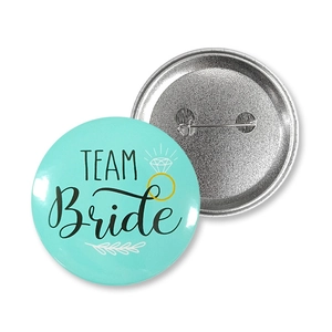 Tiffany blue Team Bride tinplate badge with gold ring pattern for wedding photography