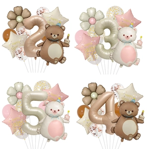 Birthday Balloon Set Aluminum Film Latex Cartoon Bear Daisy Number Star Matte Pastel For Kids Party Decoration
