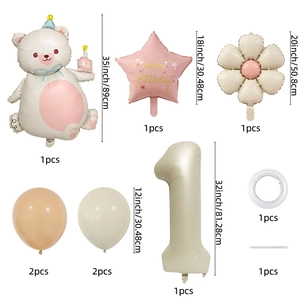 Set di palloncini orsetto crema con decorazioni margherite e stelle per primo compleanno