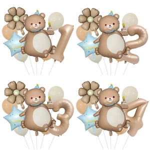 Set palloncini orsetto opaco con margherite per decorazione compleanno bambini 1-4 anni