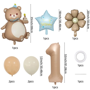 Set palloncini orso opaco con margherita e numero 1 per decorazione festa di compleanno