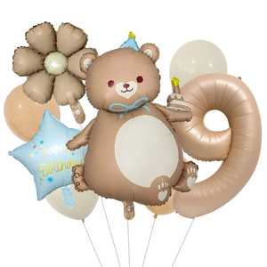 Dettagli del set di palloncini orso opaco e margherita per decorazione 9° compleanno