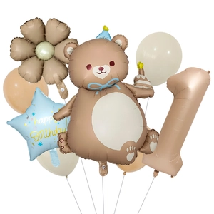 Set di palloncini orso opaco con margherita e numero 1 per festa di primo compleanno