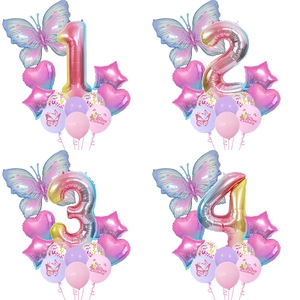 Butterfly Birthday Party Decorations Macaron Gradient Aluminum Foil Latex Balloons Heart Star Confetti Photo Props