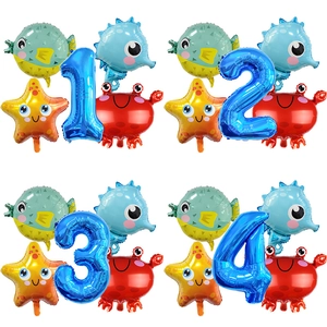 Ballons En Aluminium Animaux Marins Dessin Animé Hippocampe Étoile De Mer Crabe Numéro Décoration Fête Anniversaire Thème Marin Enfant