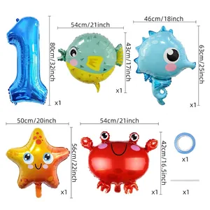 Tableau des tailles du kit de ballons thème océan avec dimensions hippocampe et étoile