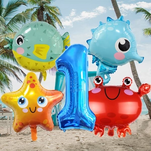 Kit ballons animaux marins avec crabe et hippocampe sur fond de plage pour fête enfant