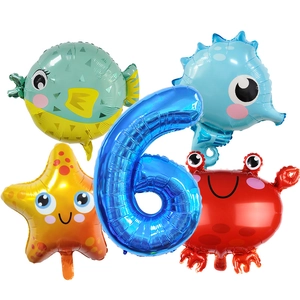 Kit de ballons marins avec chiffre 6 bleu et figurines d'animaux de mer colorées
