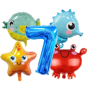 Set de 5 ballons thème marin avec chiffre 7 bleu et ballons animaux marins colorés