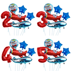 Airplane Theme Number Birthday Balloon Collection Aluminum Foil Cartoon Plane Star Balloons For Boys Kids Birthday Party Decoration Supplies