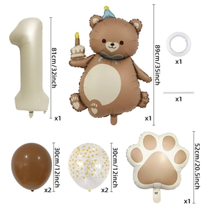 Matte caramel bear and cream number balloon set for 1st birthday party decorations