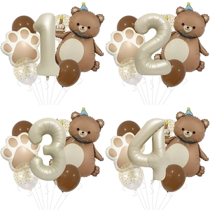Matte Caramel Bear Balloon Bouquet Cream Number Foil Balloons For Birthday Party Kids Room Decor Nordic Style Party Balloon Kit