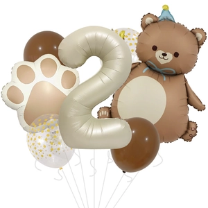 Matte caramel bear and number 2 balloon kit for toddler second birthday party decor